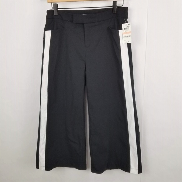 NWT Bar III Wide‑Leg Cropped Pants Black with Racer Stripe - Picture 4 of 7